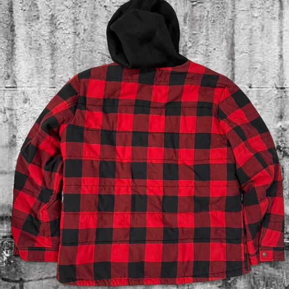 Levi’s Buffalo Plaid Sherpa Lined Hoodie Jacket - Red Black Shacket — XL - Picture 7 of 7